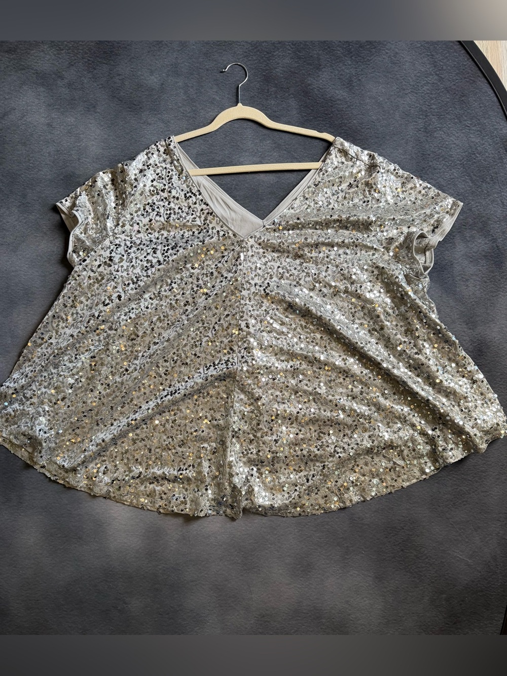 Roaman's Silver Sequin V-Neck Tunic Top